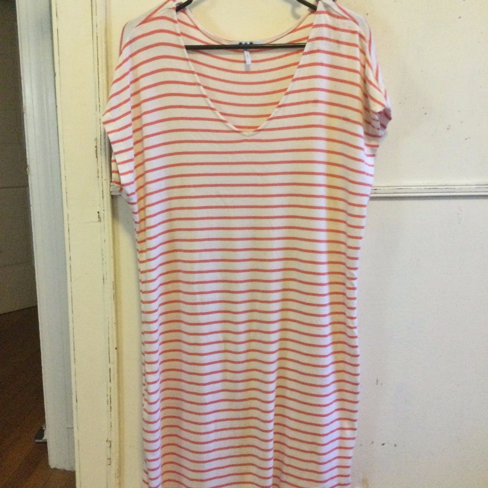 Three Dots Large Relaxed Fit Soft and Comfy Striped Dress/ Beach Coverup